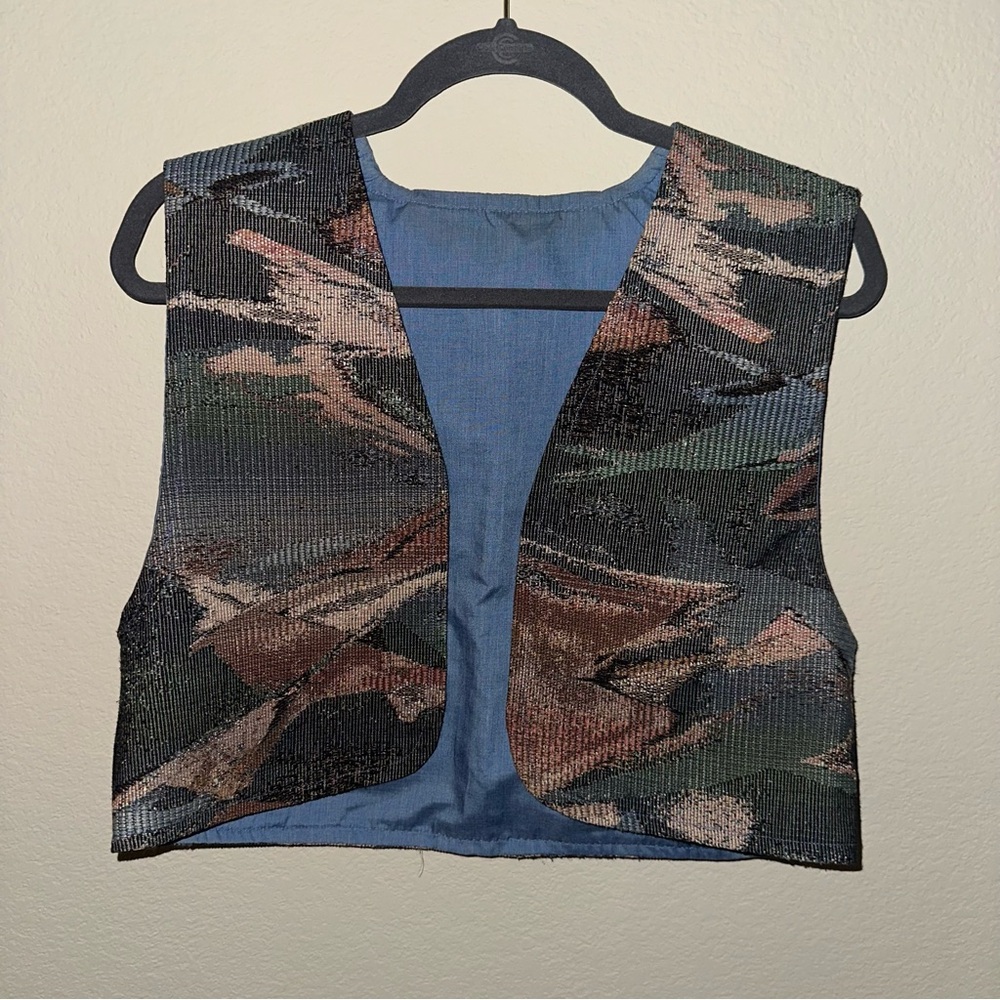 Vintage Western Crop Tapestry Patterned Vest